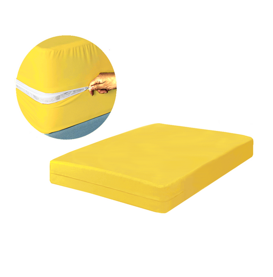 Husa cu fermoar pentru saltea din bumbac 100% natural, de culoare galben pal