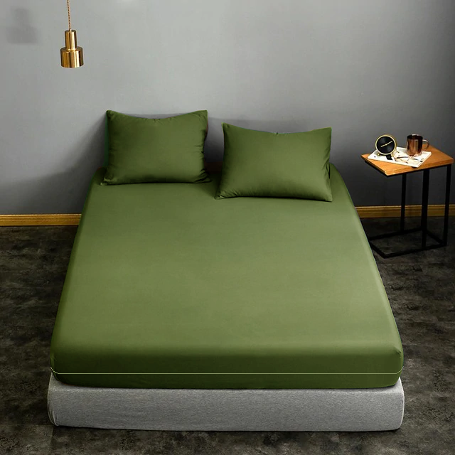 Husa cu fermoar pentru saltea din bumbac 100% natural, de culoare verde army - MetruPatrat.ro