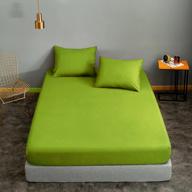 Cearceaf de pat cu elastic, bumbac natural 100%, verde mat - MetruPatrat.ro