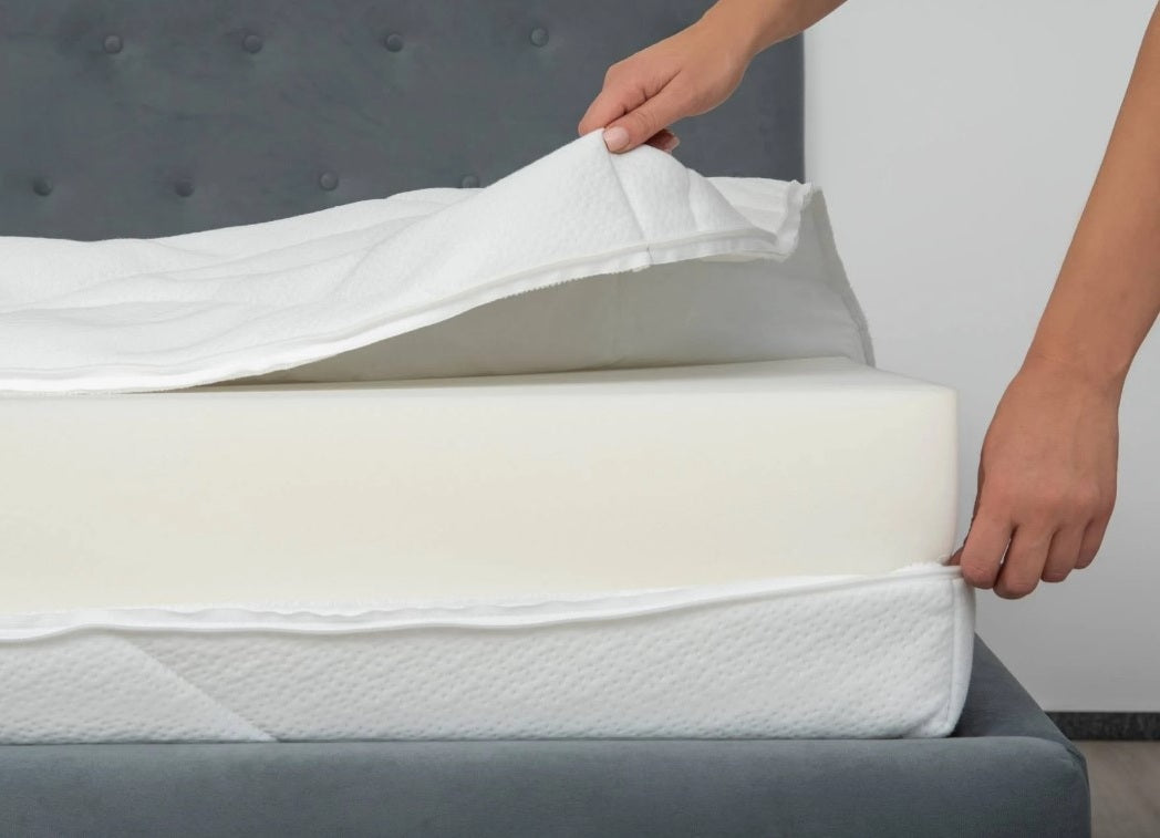 Husa cu fermoar pentru saltea, material alb matlasat certificat OEKO-TEX® STANDARD 100, Lavabila, Detasabila, Metru Patrat - MetruPatrat.ro
