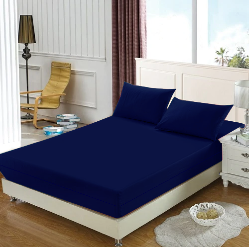 Husa cu fermoar pentru saltea din bumbac 100% natural, de culoare bleumarin uni - MetruPatrat.ro