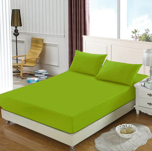 Cearceaf de pat cu elastic, bumbac natural 100%, verde mat - MetruPatrat.ro