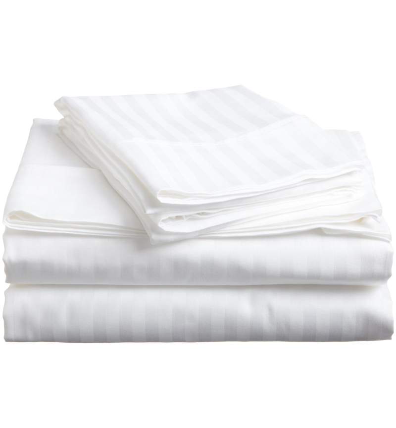 Lenjerie pat 2p bumbac damasc dungi late alb - 4 piese ( saltea 140/200)