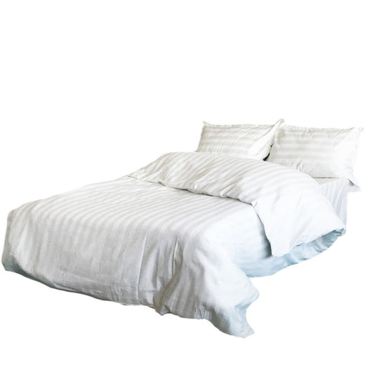 Lenjerie pat xxl bumbac damasc dungi late alb - 4 piese