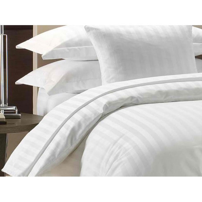 Lenjerie pat 2p bumbac damasc dungi late alb - 4 piese ( saltea 140/200)