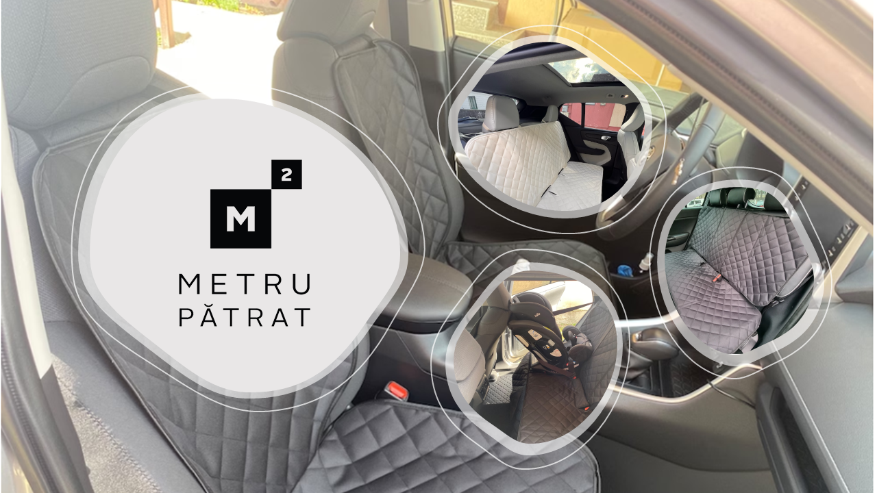 Protectie scaun auto matlasata, universala, cu protectii laterale si buzunar organizator, impermeabila, lavabila, crem