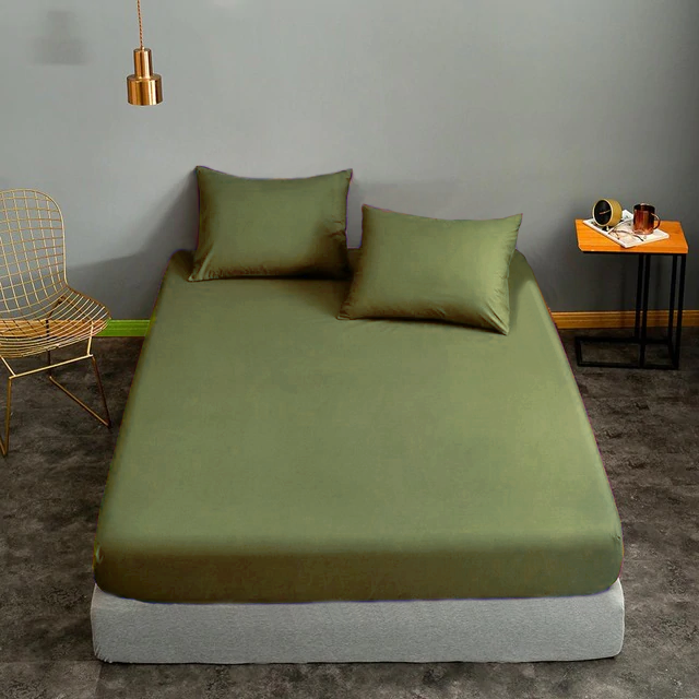 Cearceaf de pat cu elastic, bumbac natural 100%, verde armi - MetruPatrat.ro