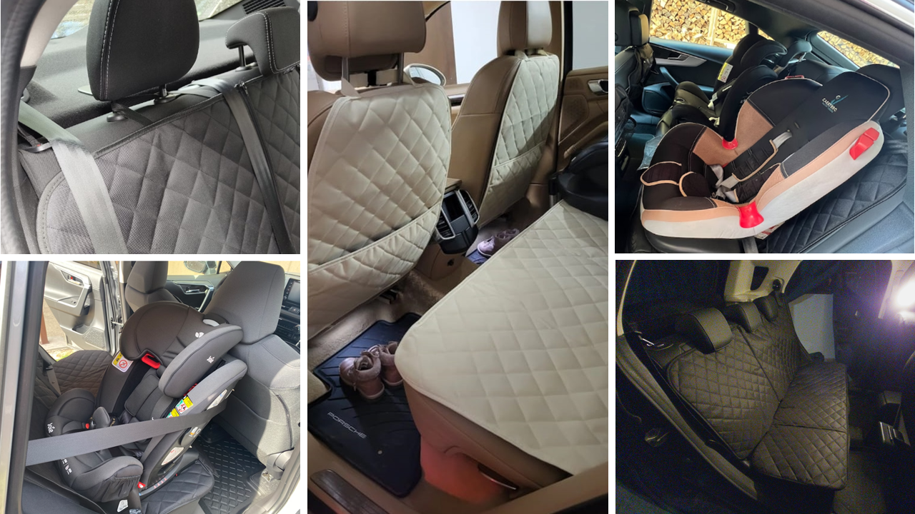 Protectie scaun auto matlasata, universala, cu protectii laterale si buzunar organizator, impermeabila, lavabila, crem