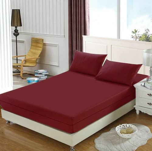 Husa cu fermoar pentru saltea din bumbac 100% natural, de culoare grena uni - MetruPatrat.ro