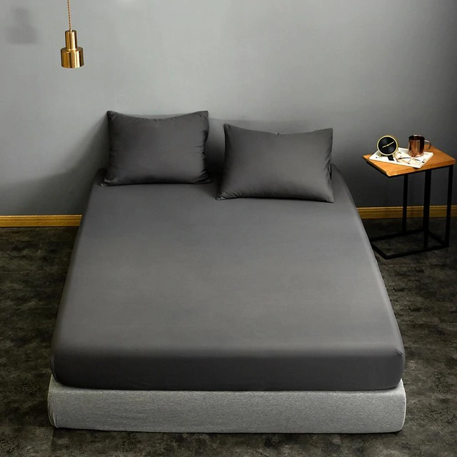 Cearceaf de pat cu elastic, bumbac natural 100%, gri