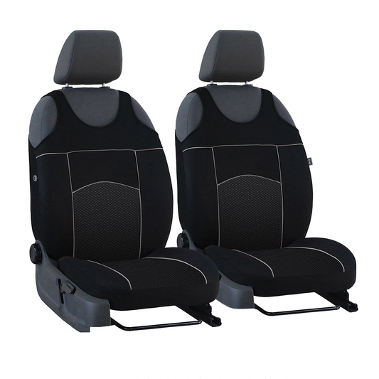 Set 2 huse auto Universale tip maieu, Tuning, din textil tapiterie, Negru-Gri