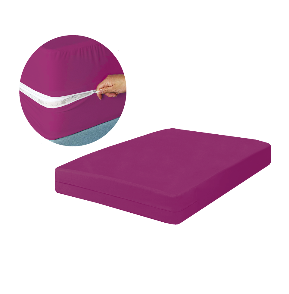 Husa cu fermoar pentru saltea din bumbac 100% natural, de culoare mov uni - MetruPatrat.ro