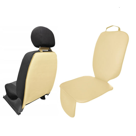Set 2 protectii scaune auto, crem, din piele ecologica, universale, lavabile, impermeabile - protectie spatar scaun fata si protectie pentru scaun auto, scoica bebe