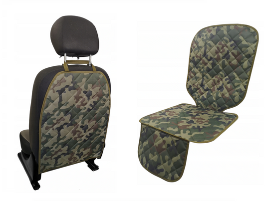 Set 2 huse de protectie scaune auto, universale - protectie spatar scaun fata matlasata si protectie matlasata pentru scaun auto, scoica bebe, army