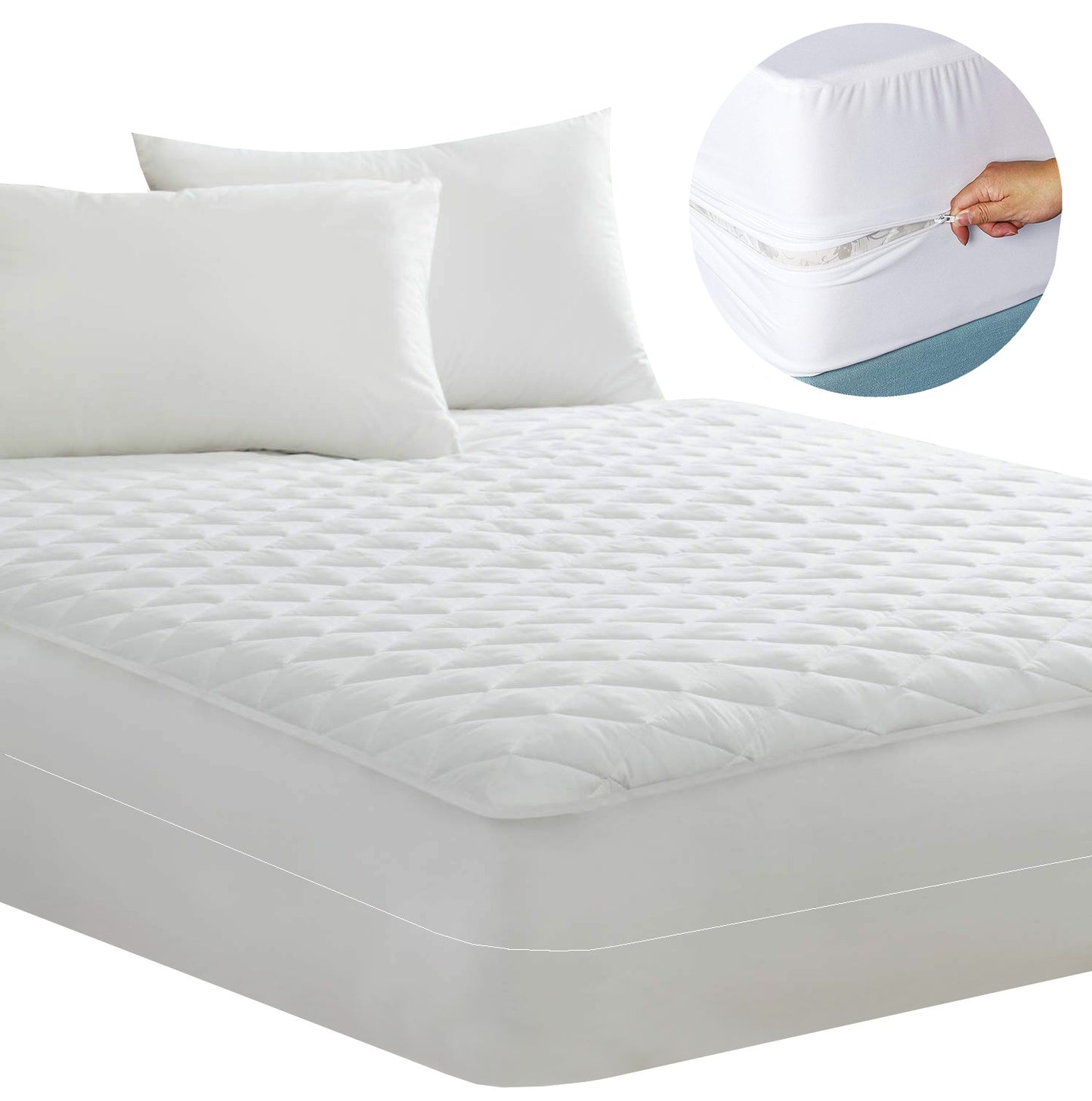 Set 3 piese, husa de protectie saltea si huse perne cu fermoar, impermeabile si matlasate, Metru Patrat