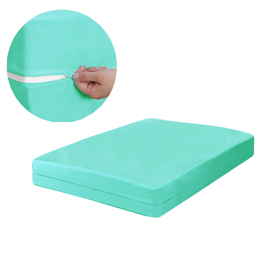 Husa cu fermoar pentru saltea din bumbac 100% natural, de culoare turcoaz