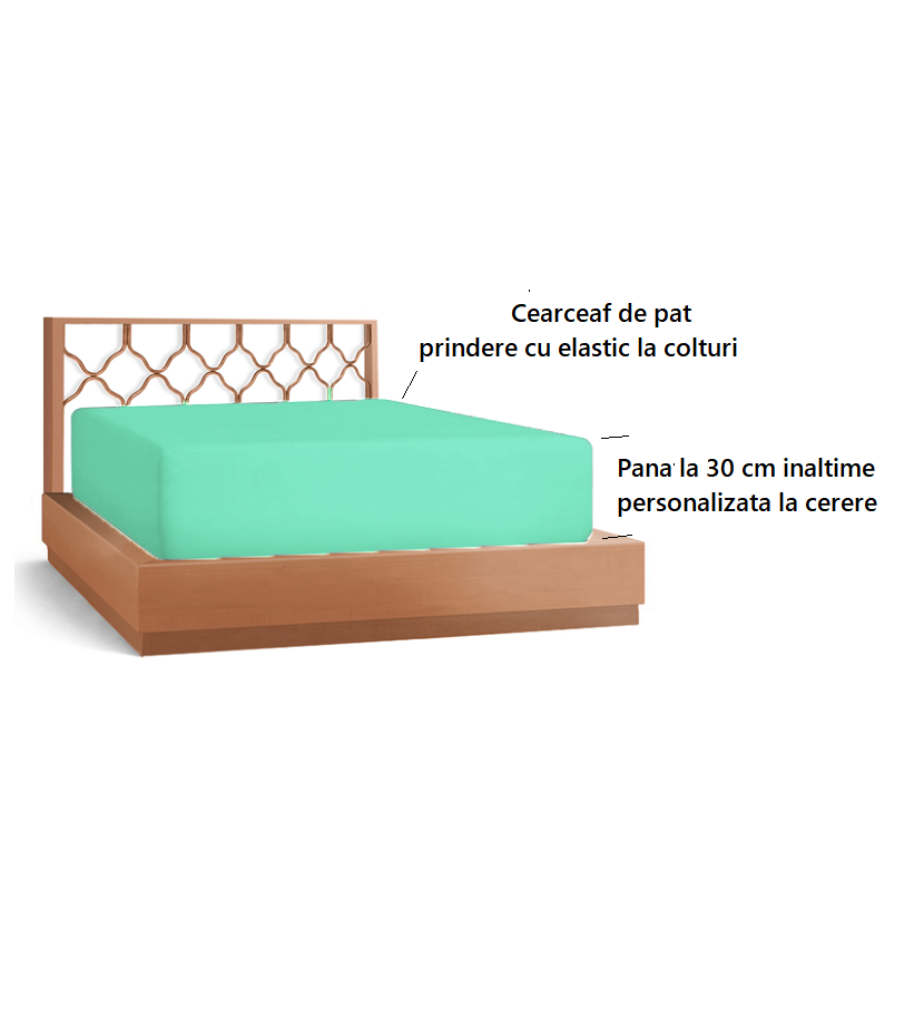 Cearceaf de pat cu elastic, bumbac natural 100%, turcoaz - MetruPatrat.ro