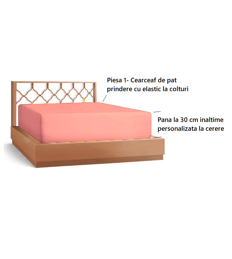 Cearceaf de pat cu elastic, bumbac natural 100%, roz pal