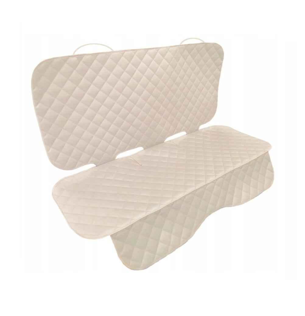 Set 2 protectii scaune auto, universale, matlasate, crem, lavabile, impermeabile , protectie matlasata pentru bancheta din spate si protectie spatar scaun cu buzunar organizator