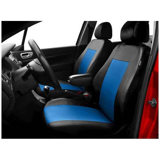 Set din doua huse auto universale , pentru scaunele din fata , sofer si pasager , de culoare albastra , imitatie piele AH216B