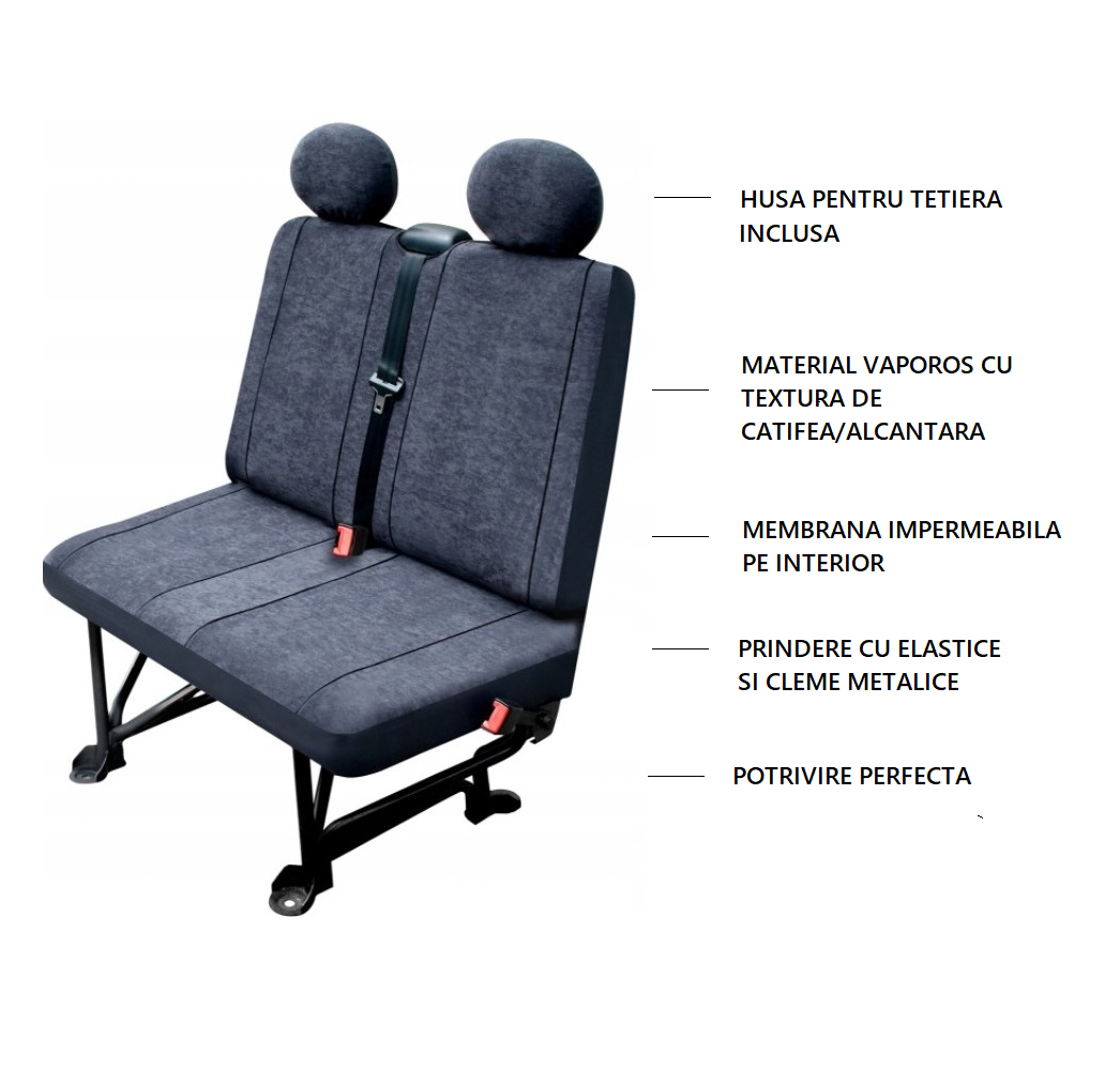 Set 2 huse microbuz pentru scaunele pasagerilor, din material textil ce imita catifeaua, pielea alcantara, dedicate masinilor tip VAN, micorbuz, utilara, marimea L 30212 - MetruPatrat.ro
