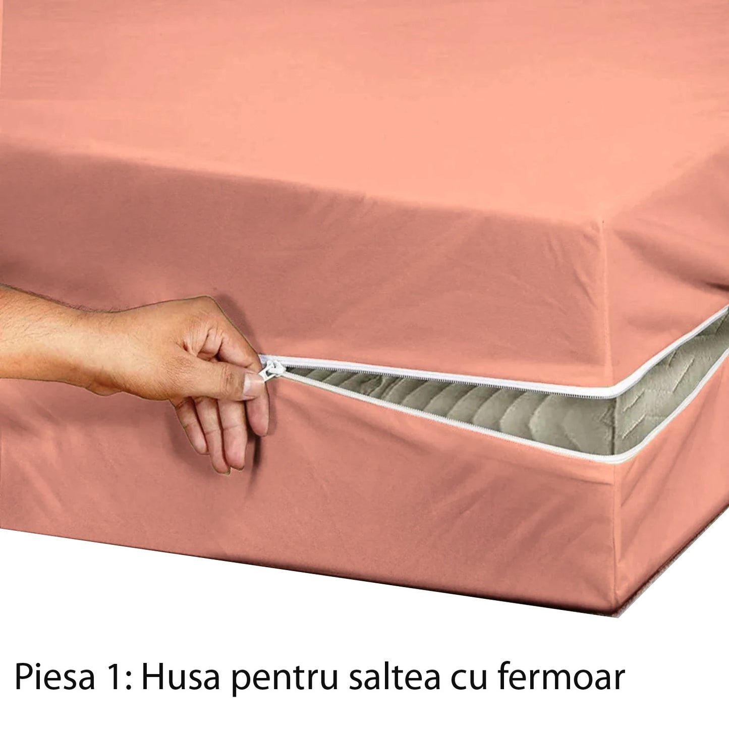 Husa cu fermoar pentru saltea din bumbac 100% natural, de culoare roz pal - MetruPatrat.ro