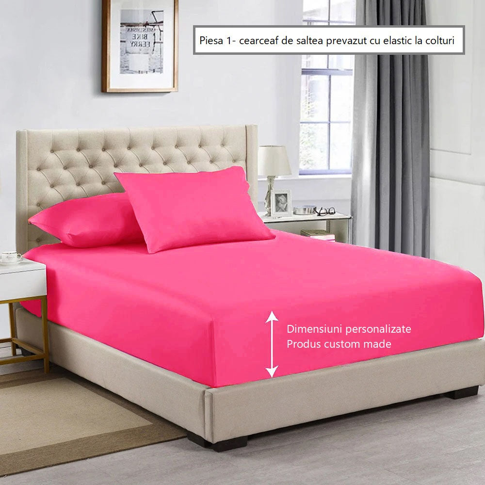 Cearceaf de pat cu elastic, bumbac natural 100%, roz aprins, magenta - MetruPatrat.ro