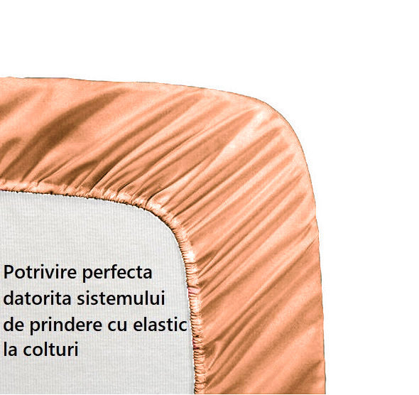 Cearceaf de pat cu elastic, bumbac natural 100%, somon - MetruPatrat.ro