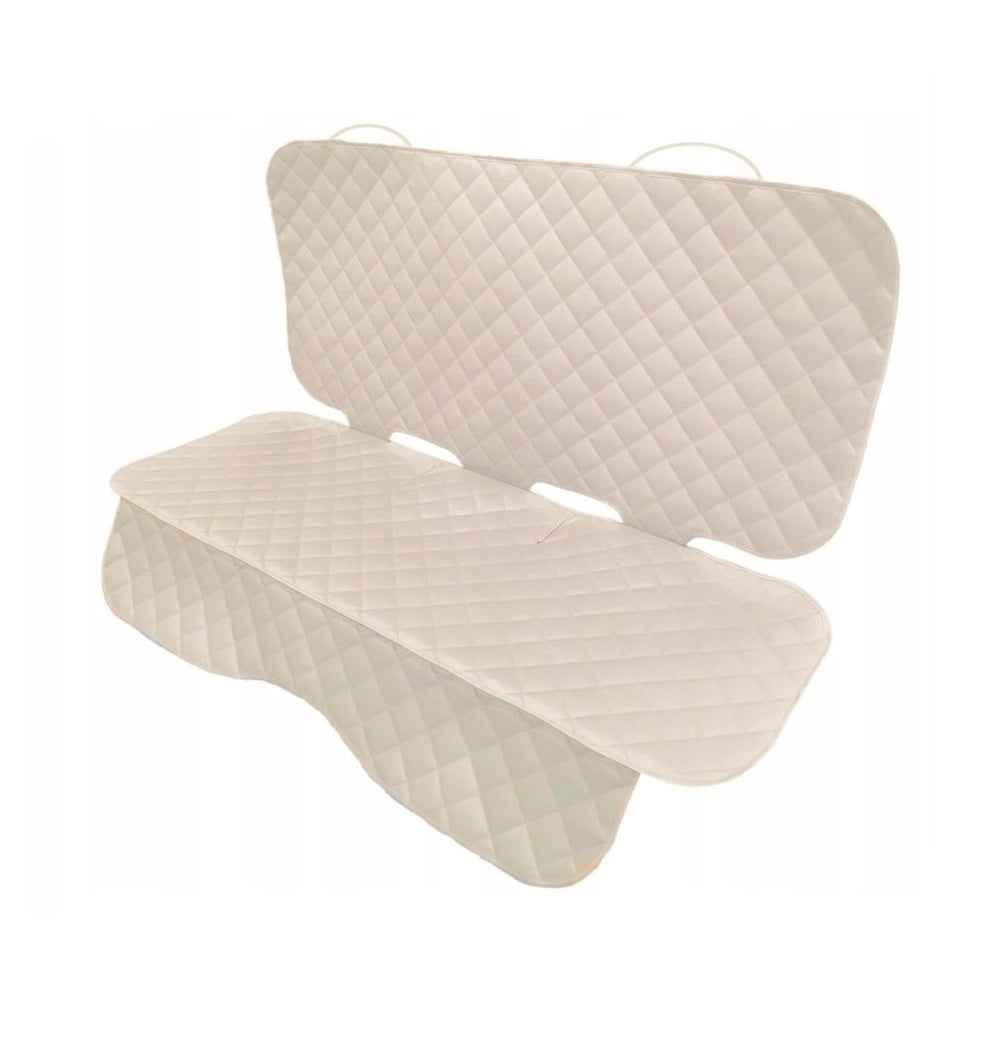 Set 3 protectii scaune auto, universale, matlasate, crem, lavabile, impermeabile , protectie matlasata pentru bancheta din spate si 2 protectii spatar scaun cu buzunar organizator