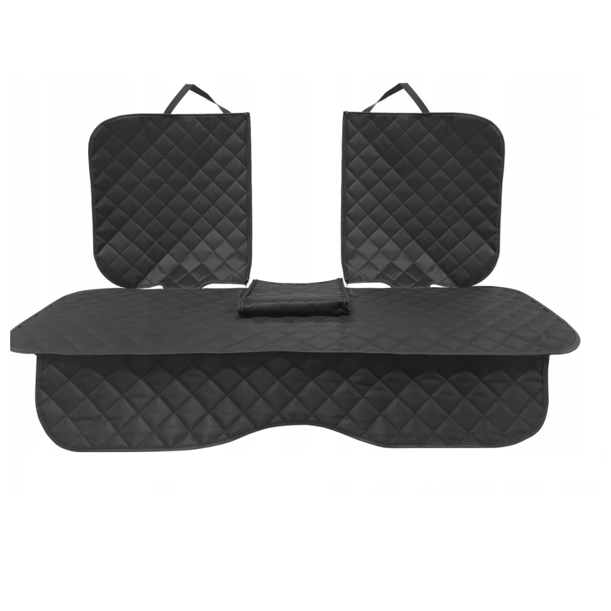 Set 2 protectii scaune auto, universale, matlasate, negre, lavabile, impermeabile - protectie matlasata cu decupare cotiera pentru bancheta din spate si protectie spatar scaun