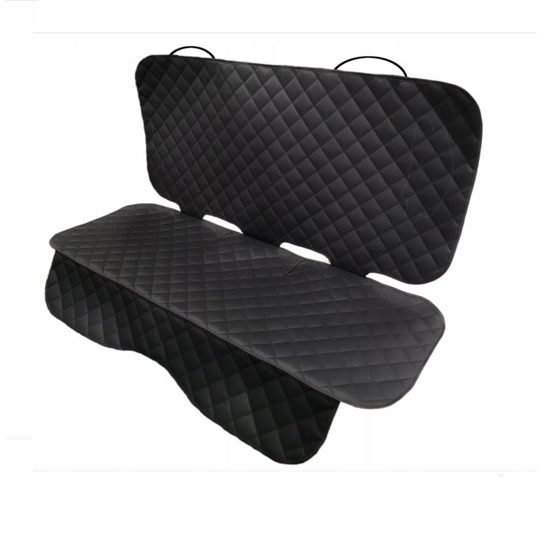 Set 3 protectii scaune auto, universale, matlasate, negre, lavabile, impermeabile protectie matlasata pentru bancheta din spate si 2 protectii spatar scaun cu buzunar organizator