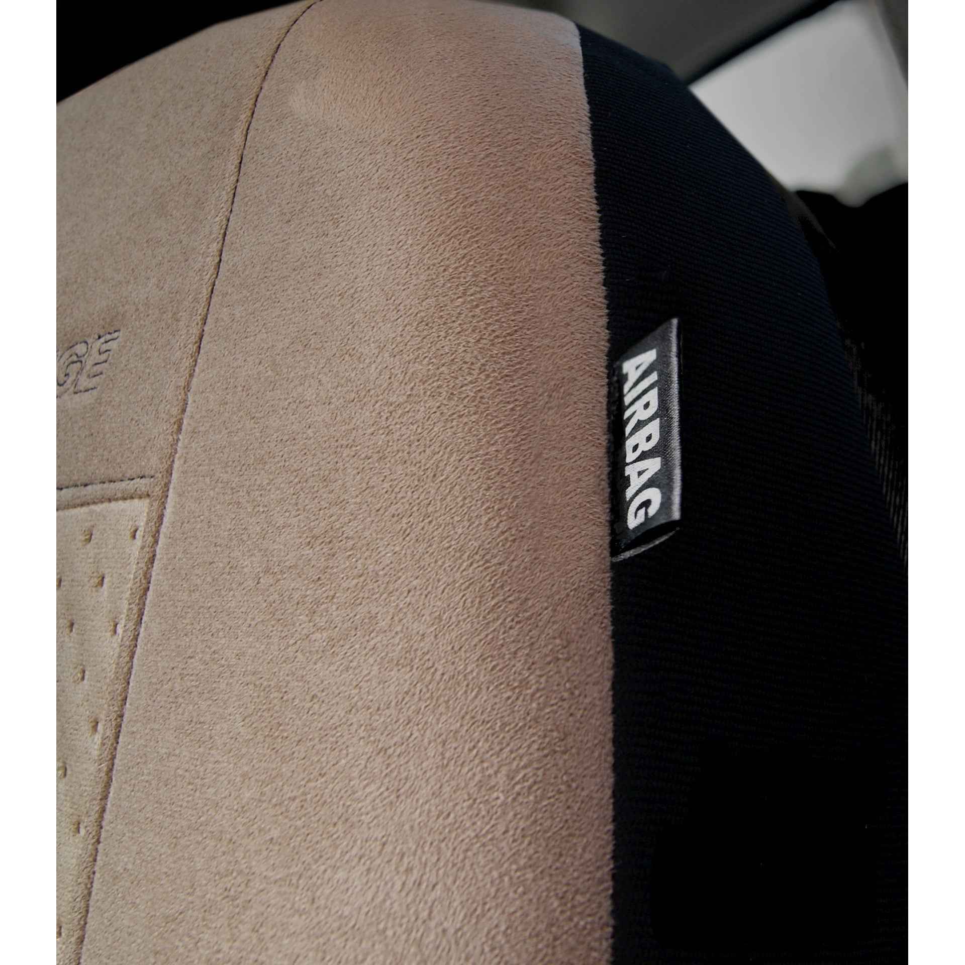Huse scaune auto tip alcantara bej - 9 buc universale , din imitatie de piele , rezistente in timp , cu cleme de prindere , usor de intretinut AH169
