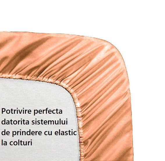 Cearceaf de pat cu elastic, bumbac natural 100%, somon - MetruPatrat.ro