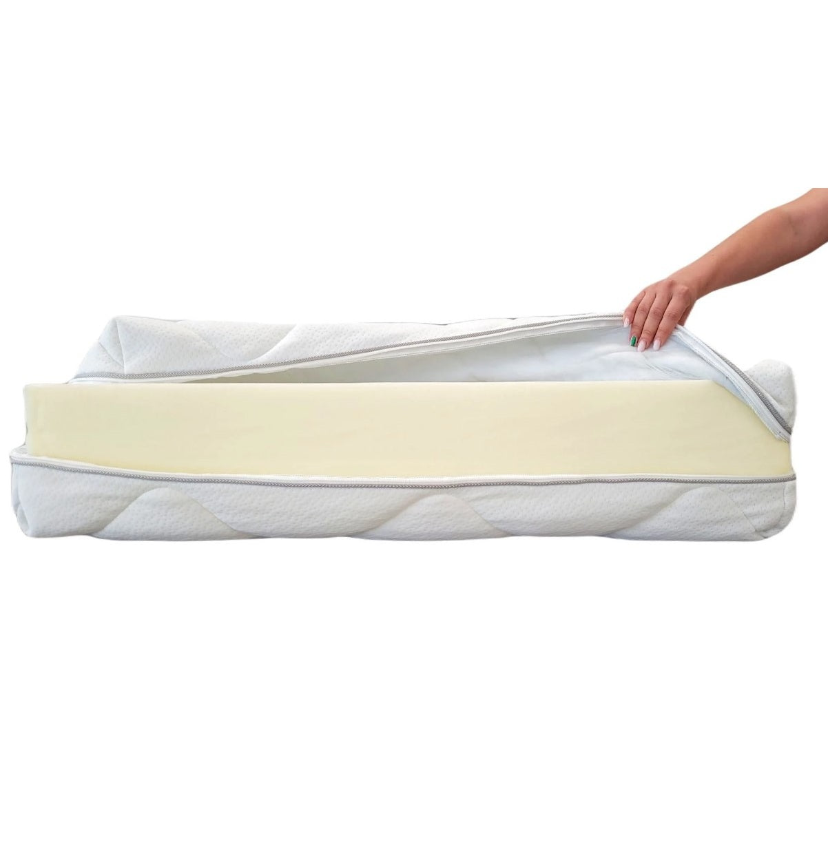 Husa cu fermoar pentru saltea, material alb matlasat certificat OEKO-TEX® STANDARD 100, Lavabila, Detasabila, Metru Patrat - MetruPatrat.ro