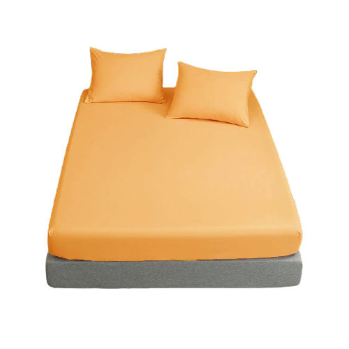 Cearceaf de pat cu elastic, bumbac natural 100%, mustar - MetruPatrat.ro