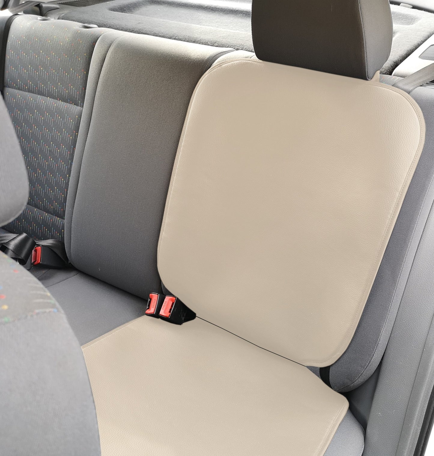 Set 2 protectii auto, scoica bebe, pentru scaune fata sau bancheta spate, din piele ecologica, lavabile, model universal, crem