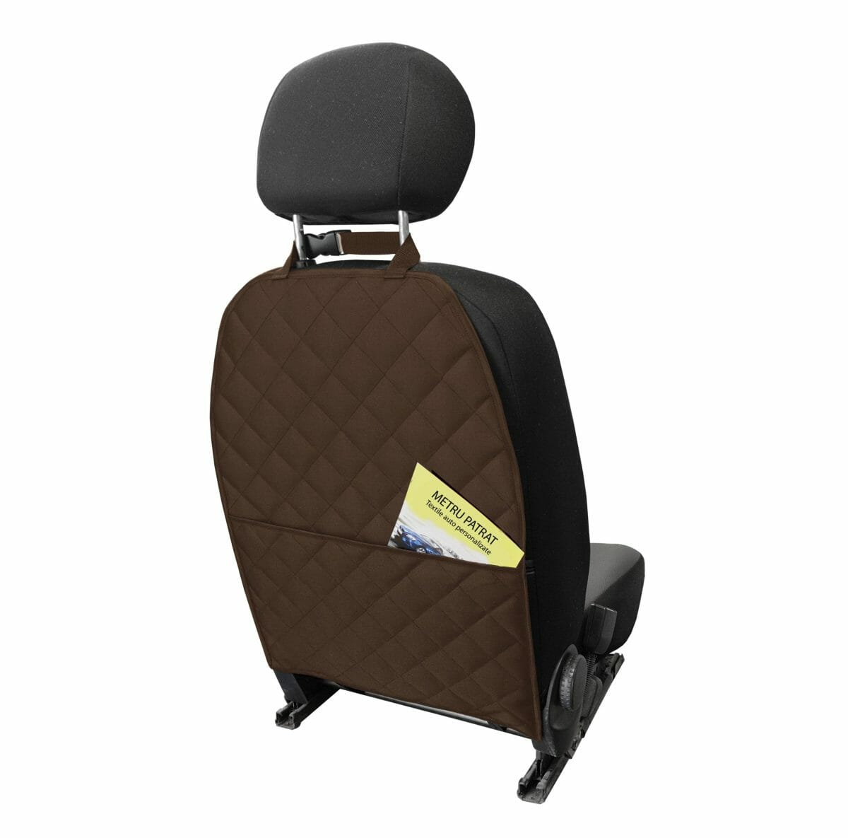 Protectie spatar scaun cu buzunar organizator, maro, universala, Metru Patrat 5083 - MetruPatrat.ro