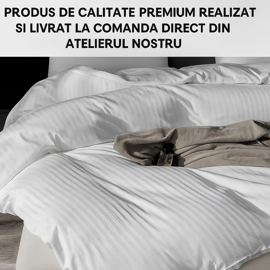 Husa pentru pilota din Damasc Premium, Alb Imaculat, Dungi Late, Bumbac 100%, Grosime 180 grame/m², Metru Patrat - MetruPatrat.ro