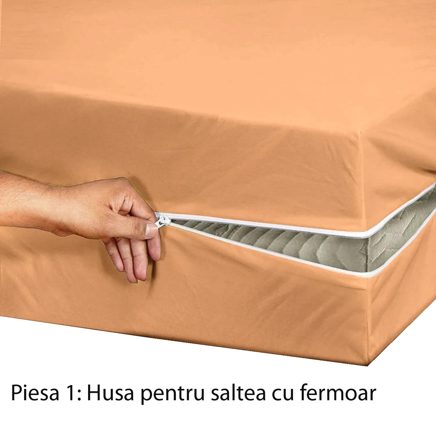 Husa cu fermoar pentru saltea din bumbac 100% natural, de culoare somon - MetruPatrat.ro