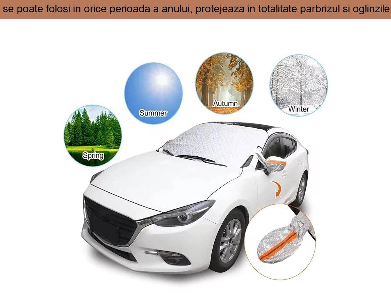Protectie Iarna pentru parbriz si oglinzi laterale, matlasata, Anti-Inghet, Iarna-Vara, 145x178 cm, fixare cu magneti in partea de jos si prindere cu usile laterale, Metru Patrat - MetruPatrat.ro