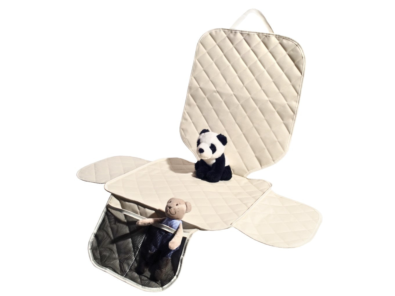 Protectie scaun auto matlasata, universala, cu protectii laterale si buzunar organizator, impermeabila, lavabila, crem