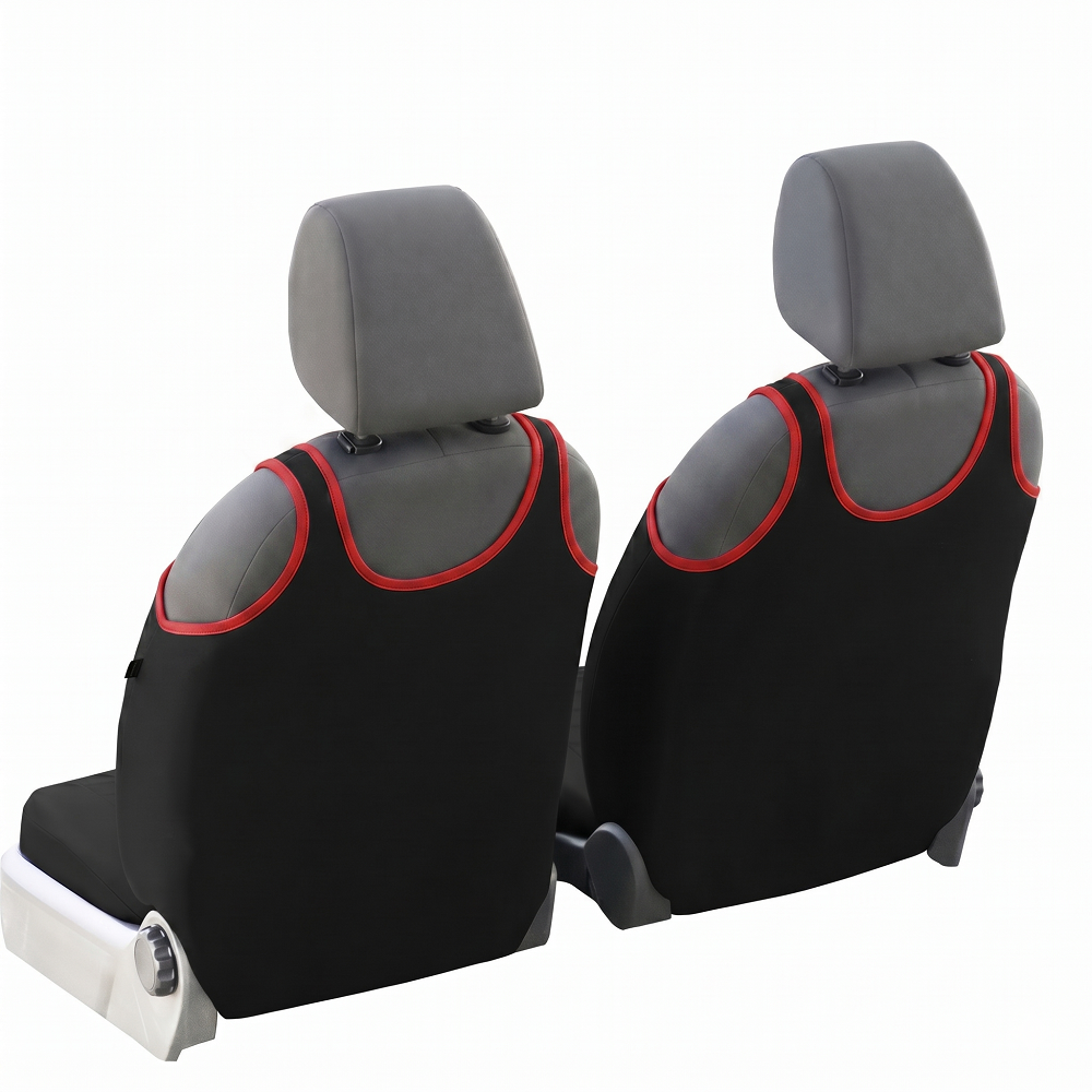 Set 2 huse auto Universale tip maieu, Confort, din textil tapiterie, Negru-Rosu