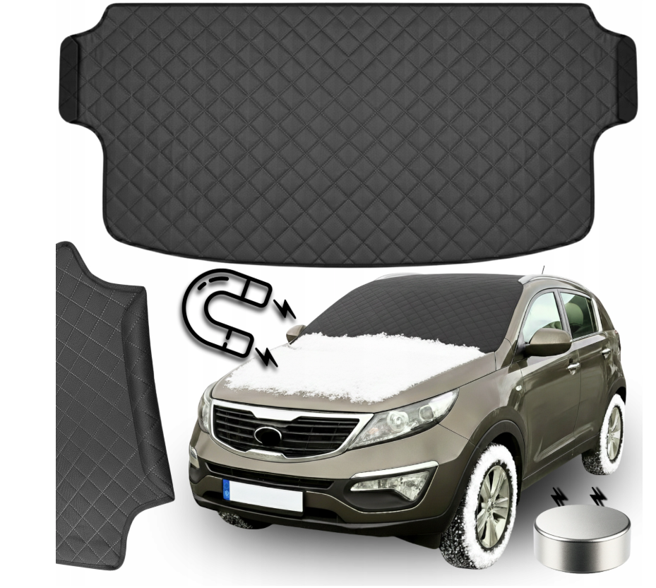 Parasolar matlasat pentru parbriz autoturism, iarna-vara, protectie ridicata, protectie UV, cu prindere magneti exterior, 121x188 cm, Metru Patrat - MetruPatrat.ro