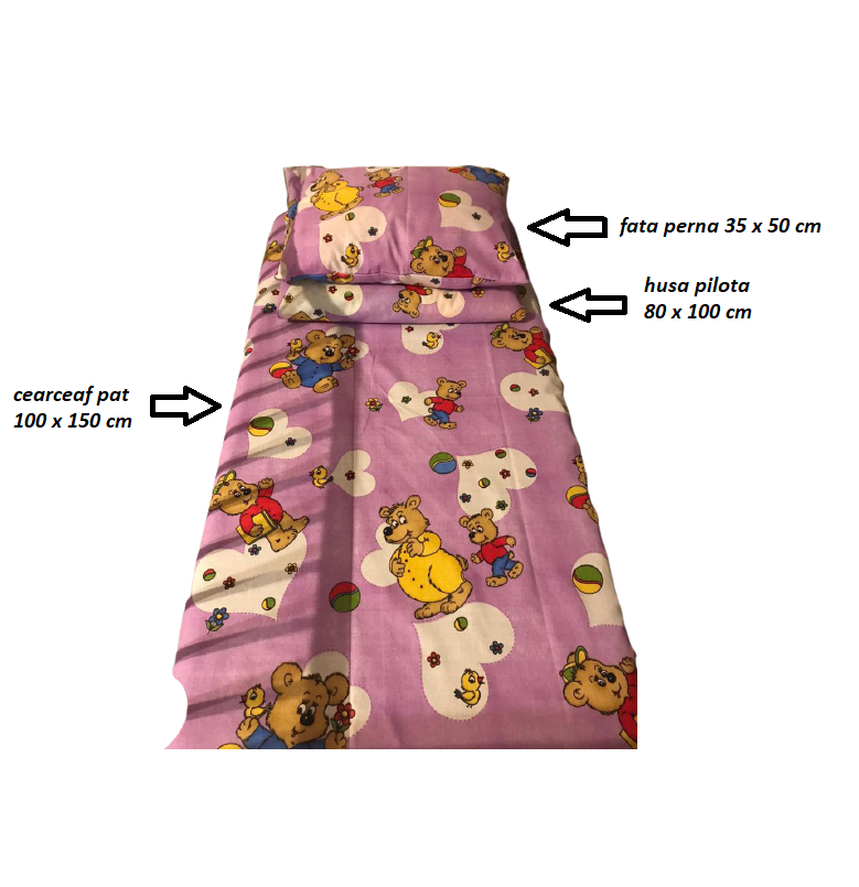 Set lejerie patut copii, compus din 3 piese, mov, model ursuleti, pentru fetite, bumbac 100% - MetruPatrat.ro
