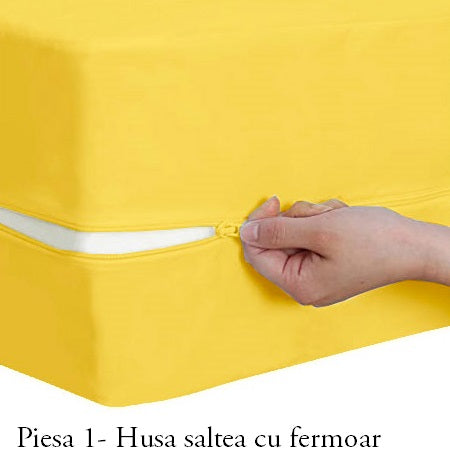 Husa cu fermoar pentru saltea din bumbac 100% natural, de culoare galben pal - MetruPatrat.ro