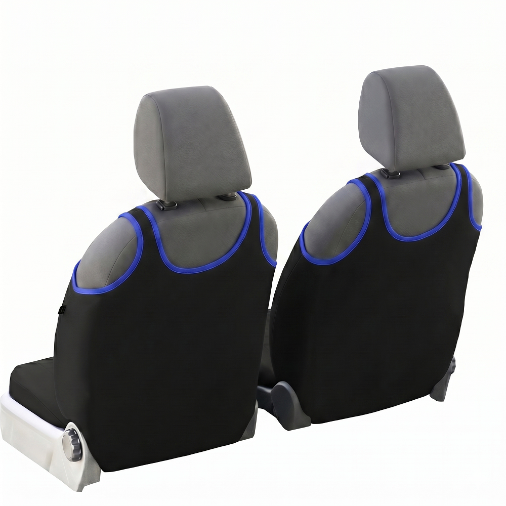 Set 2 huse auto universale tip maieu, Confort, din textil tapiterie, Negru - Albastru