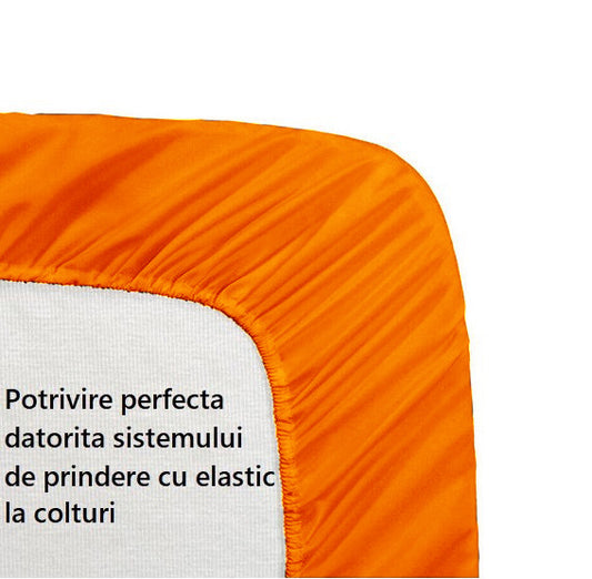 Cearceaf de pat cu elastic, bumbac natural 100%, portocaliu