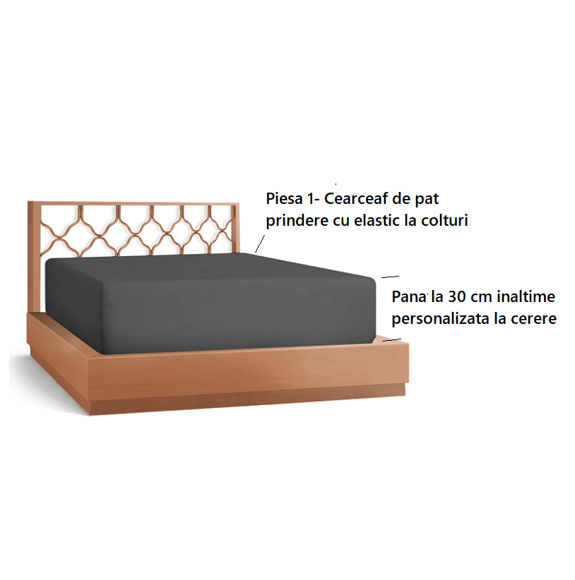 Cearceaf de pat cu elastic, bumbac natural 100%, gri