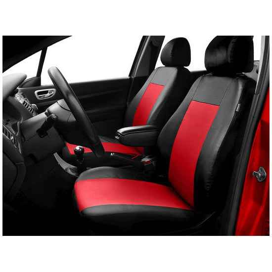 Set din doua huse auto universale , pentru scaunele din fata , sofer si pasager , de culoare rosie , imitatie piele AH216R