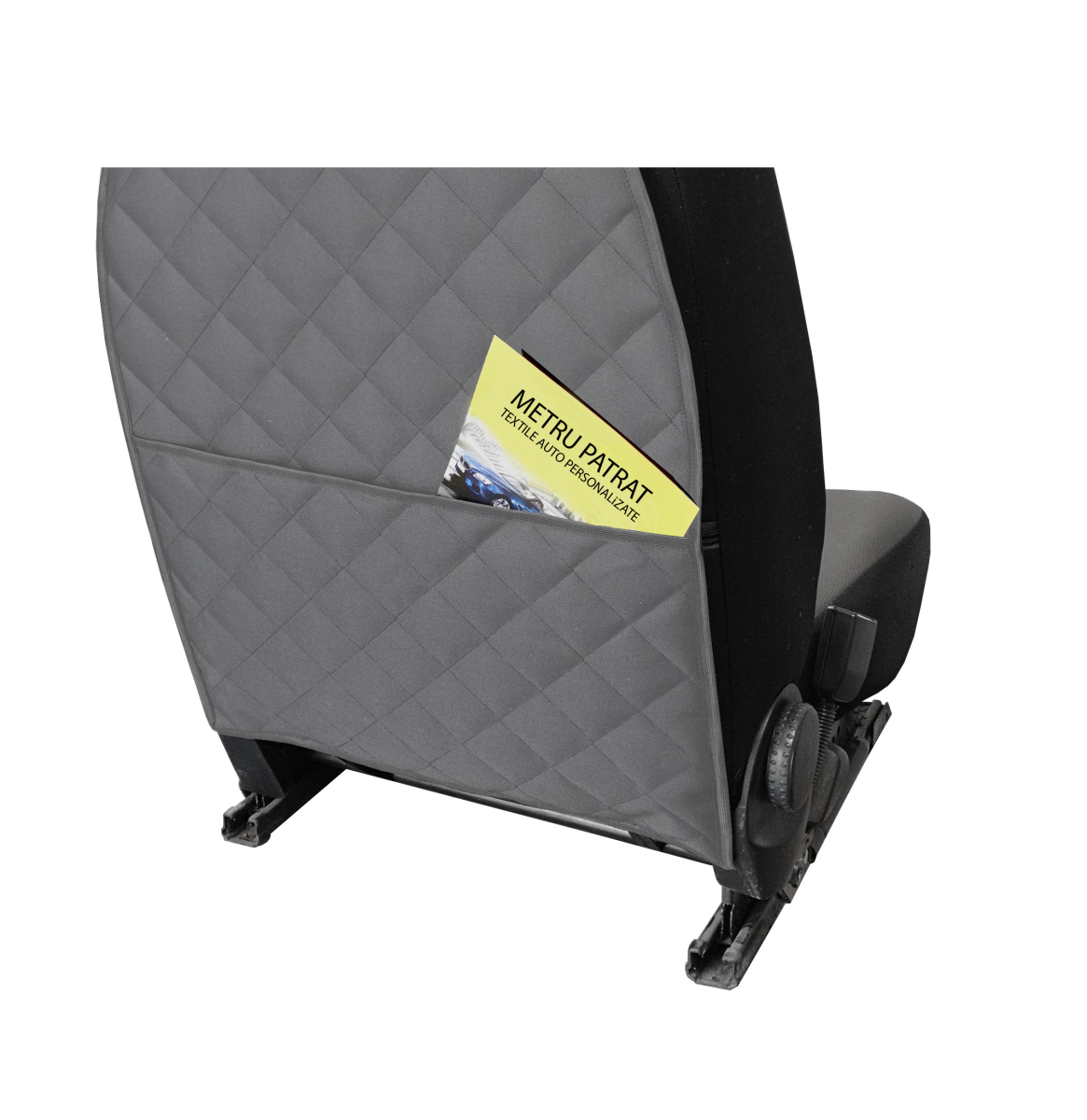 Protectie spatar scaun cu buzunar organizator, gri, universala, Metru Patrat 5081 - MetruPatrat.ro